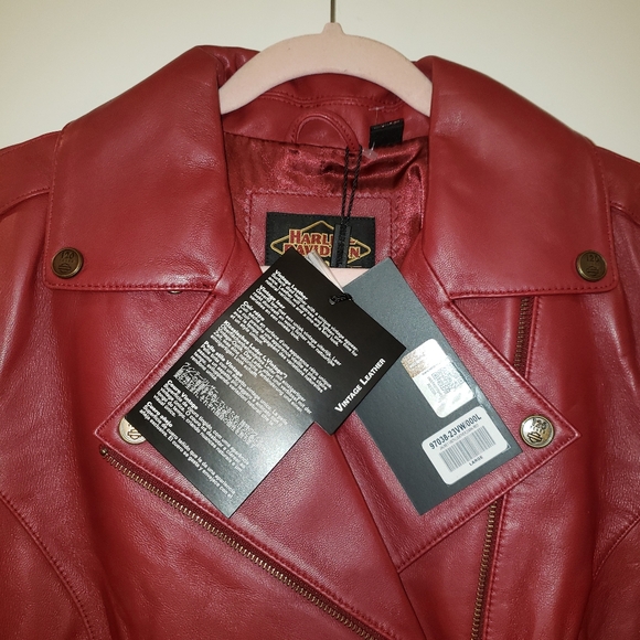 Harley-Davidson Red Leather Jacket Womens Size M-L 120th Anniversary Biker - Picture 4 of 9